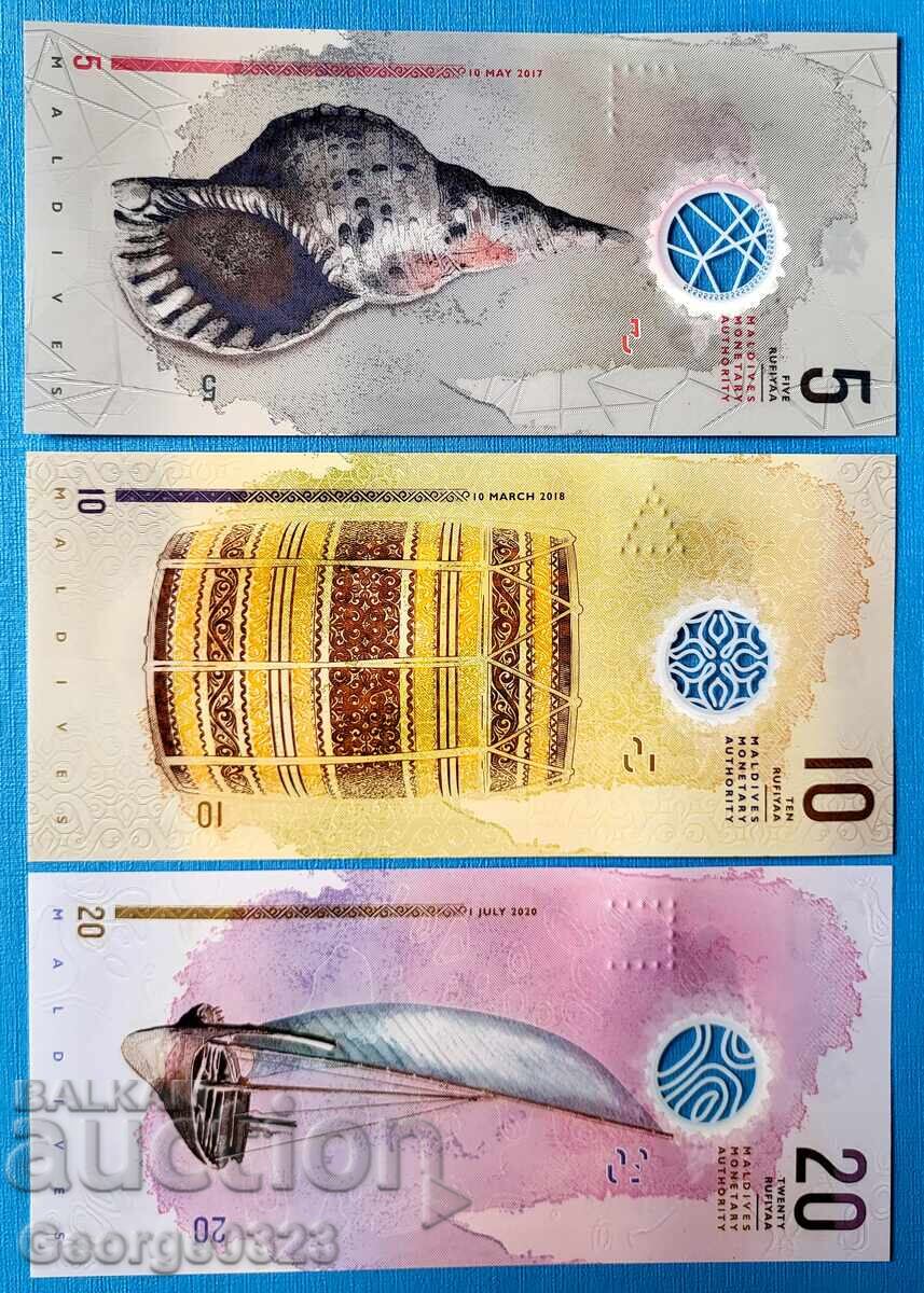 Μαλδίβες 3 τεμάχια σετ 2017 2018 2020 5 10 20 Ρουφίγια UNC Καινούργια με τιμή 21.00 BGN | € 10.74