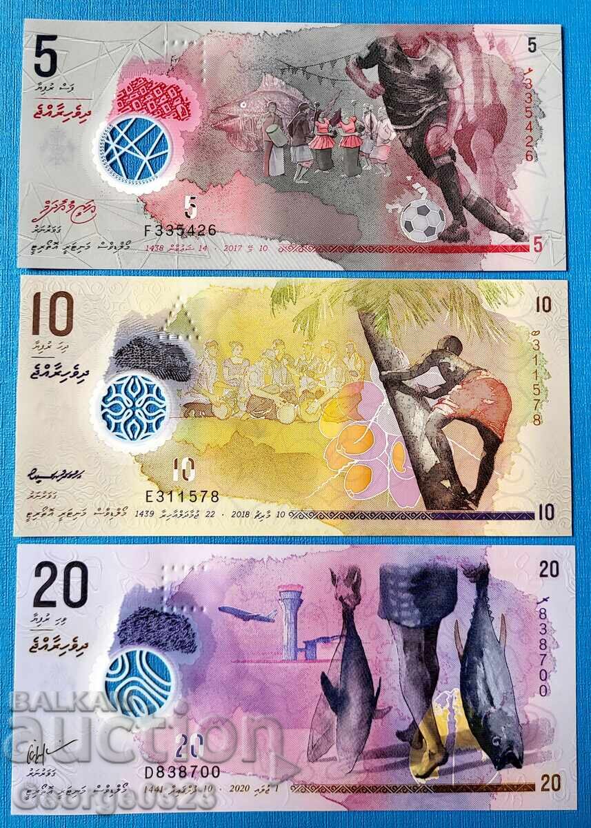 Μαλδίβες 3 τεμάχια σετ 2017 2018 2020 5 10 20 Ρουφίγια UNC Καινούργια