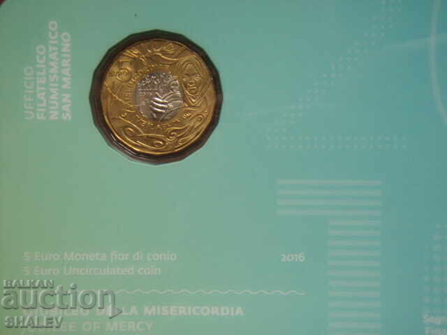 5 euro 2016 San Marino "Miserecordia" coincard with price 36.89 BGN | € 18.86