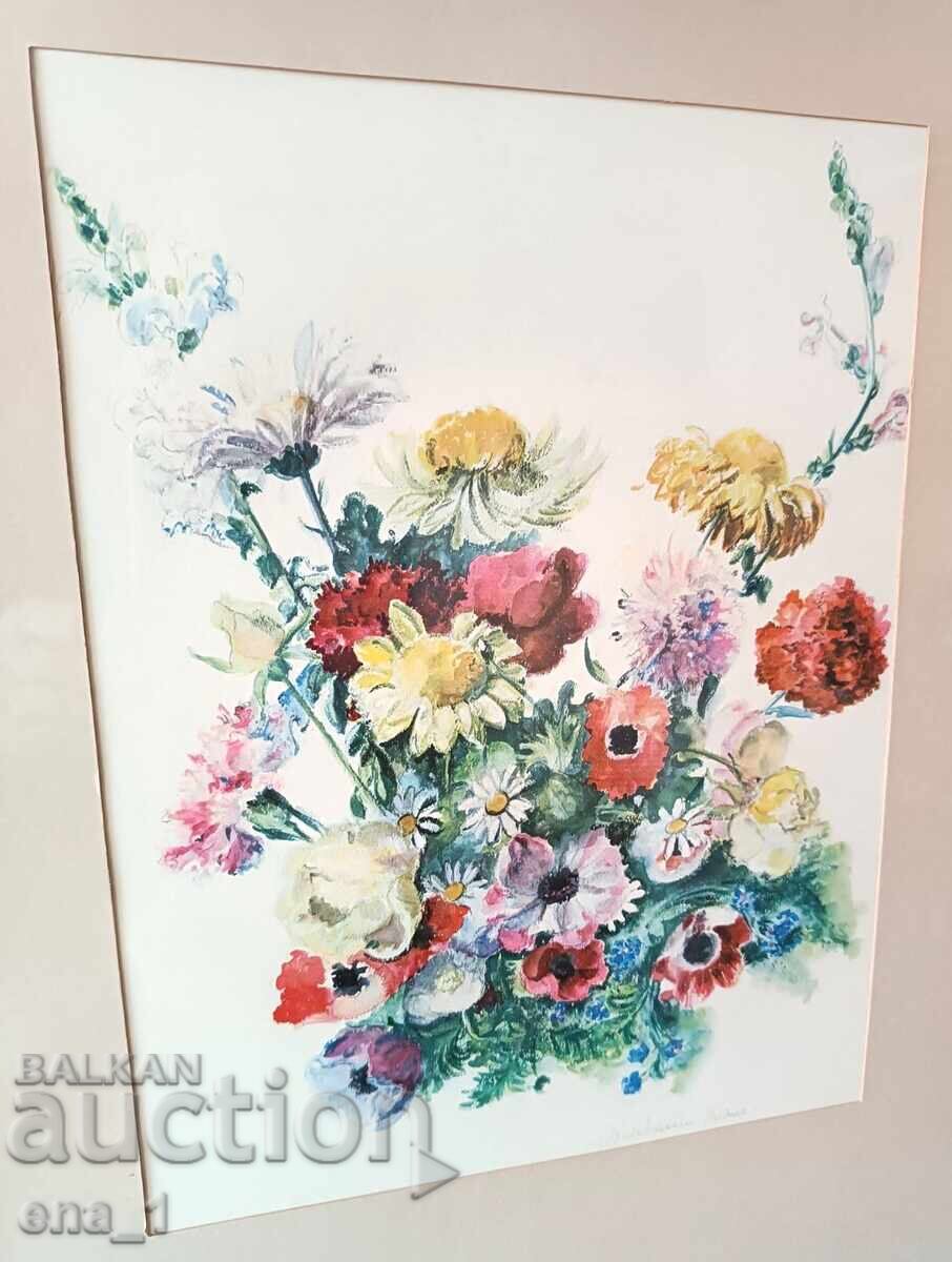 Великолепен акварелен натюрморт в рамка, подписан с цена 94.99 лв. | € 48.57