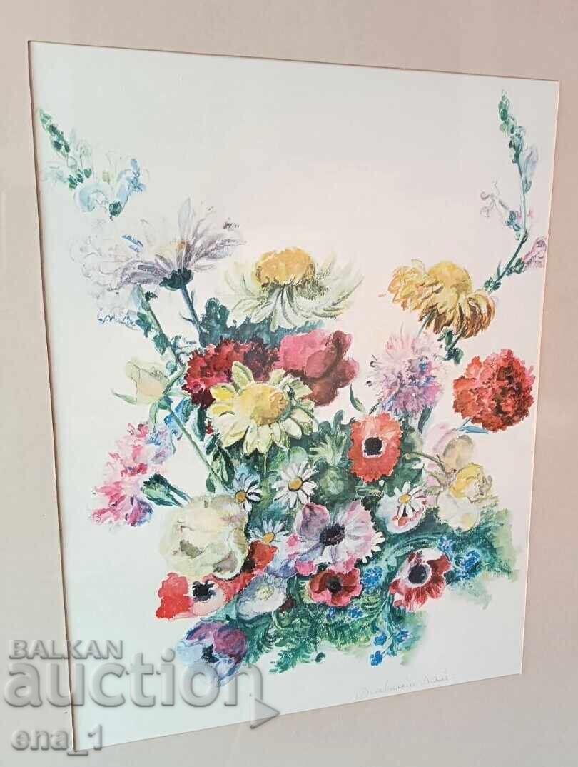 Великолепен акварелен натюрморт в рамка, подписан - 5