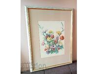 Natură statică superbă în acuarelă, înrămată, semnată