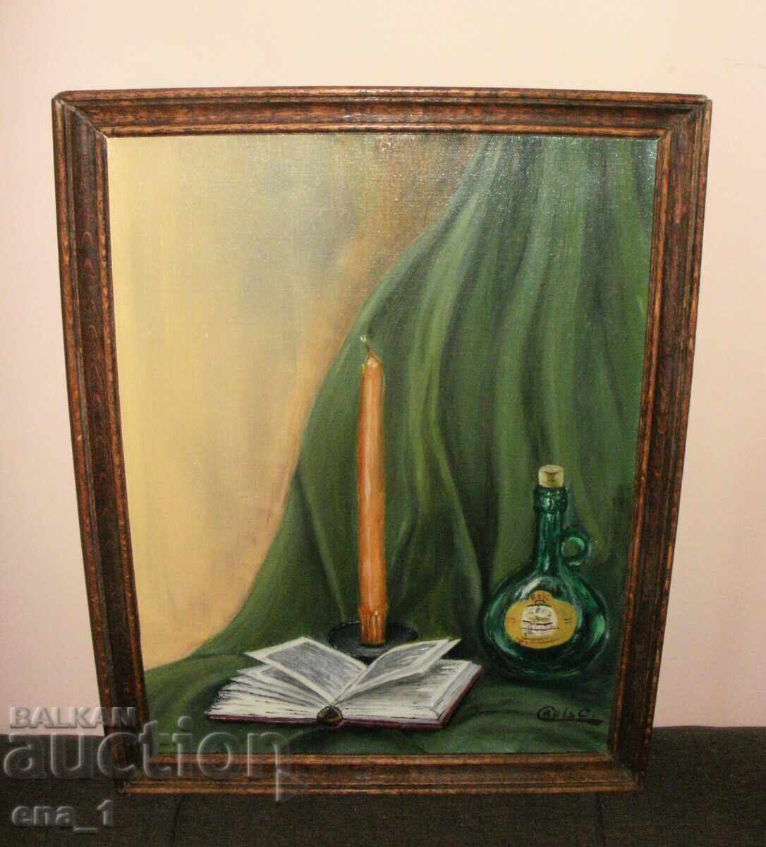 Δημοπρασία Νεκρή φύση ζωγραφισμένη με ελαιοχρώματα σε καμβά σε κορνίζα