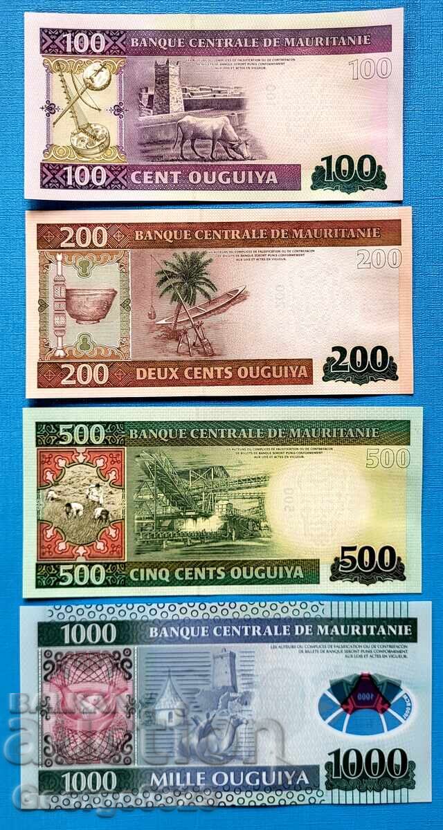 Mauritania 4 bucăți set 100 200 500 1000 ouguiya UNC Noi 2013 cu preț 11.99 BGN | € 6.13