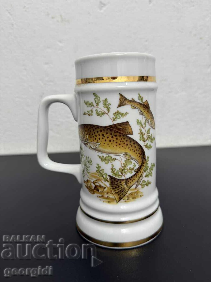 Παράδοση Κεραμική κούπα με ψαράδικα μοτίβα / πέστροφα. №7591