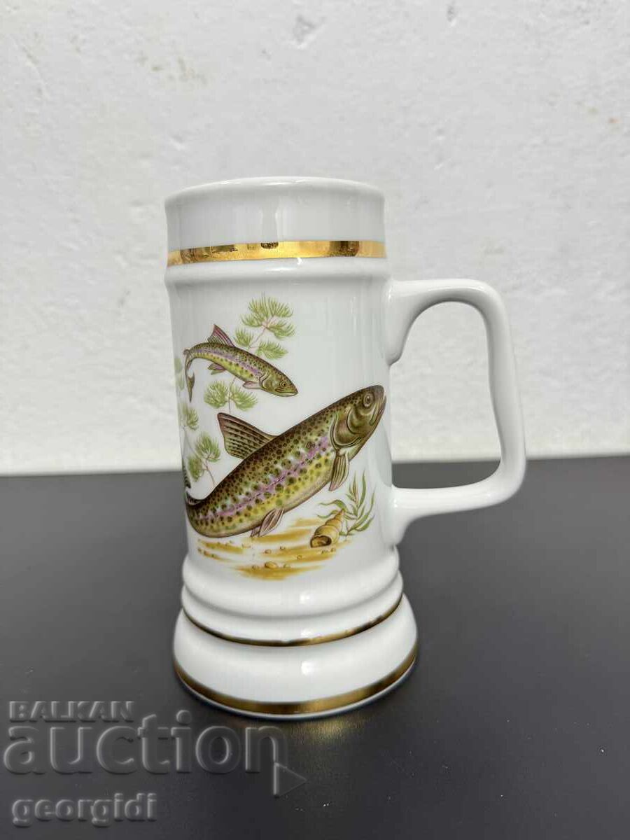 Κεραμική κούπα με ψαράδικα μοτίβα / πέστροφα. №7591