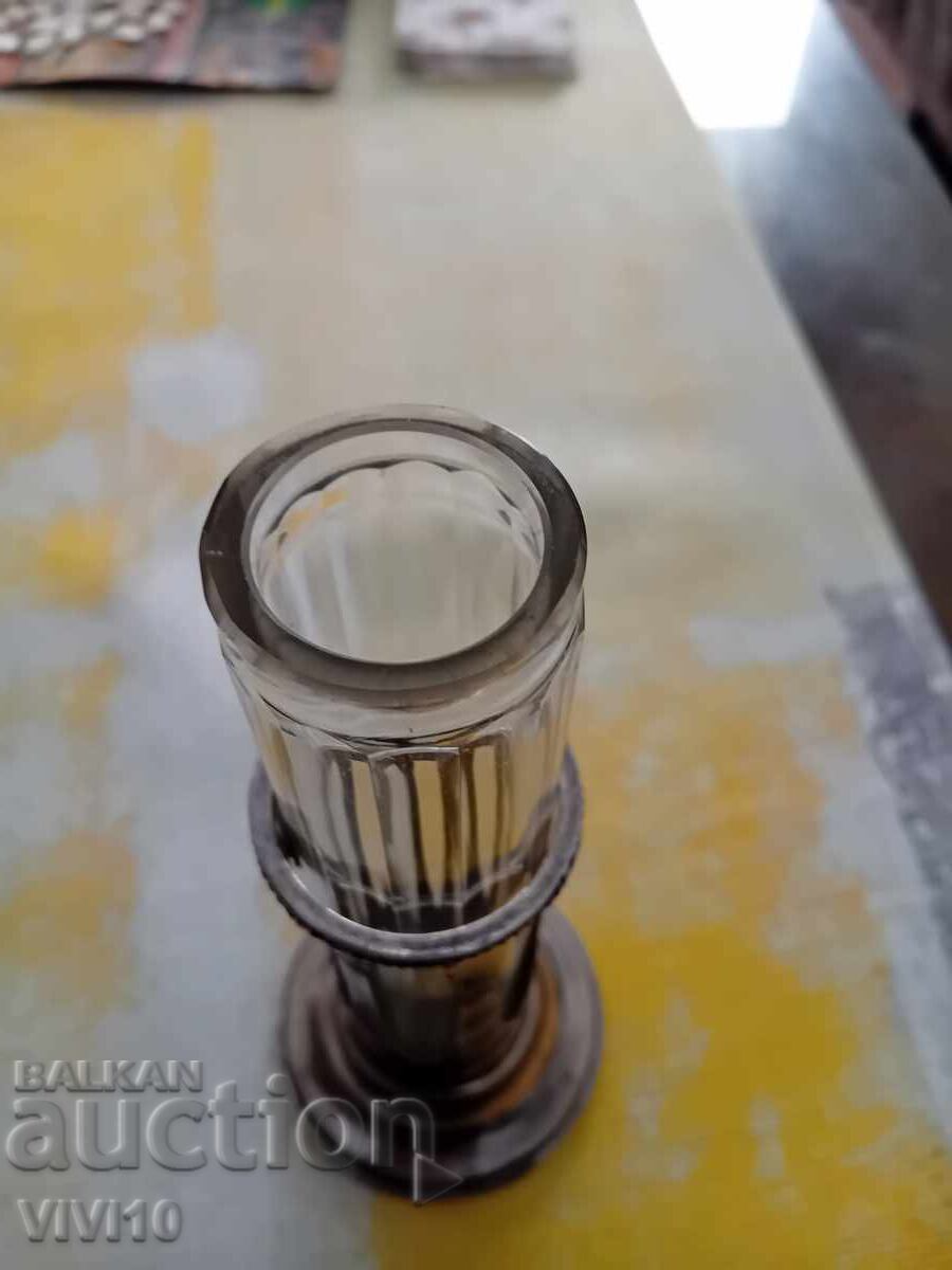 Auction  Antique crystal vase with silver-plated holder