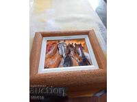 Antique painting, metal, enamel, horses