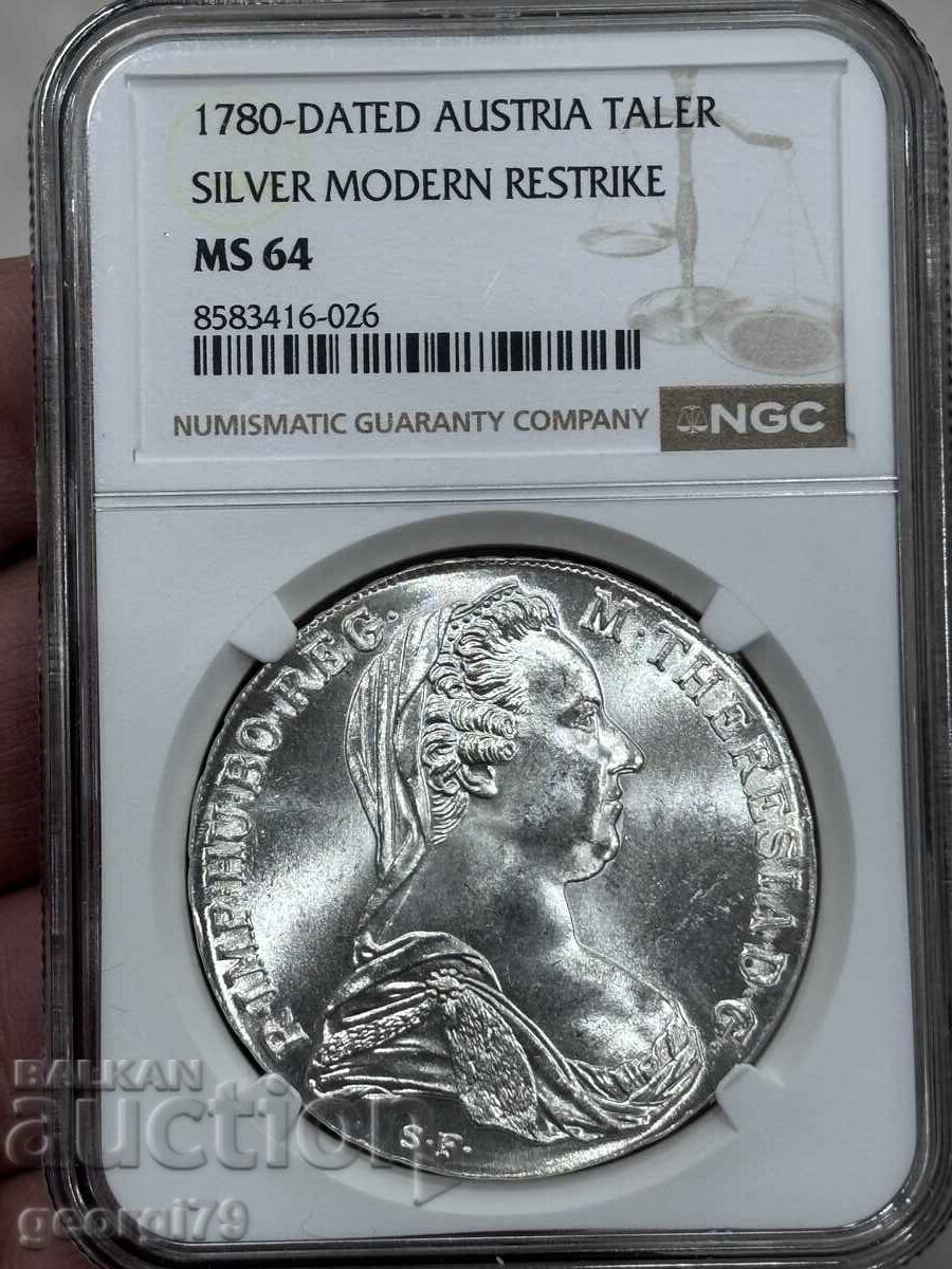 1 Τάληρο 1780 NGC MS 64 ρέστραϊκ με τιμή 147.00 BGN | € 75.16 1 Τάληρο 1780 NGC MS 64 ρέστραϊκ με τιμή 147.00 BGN | € 75.16