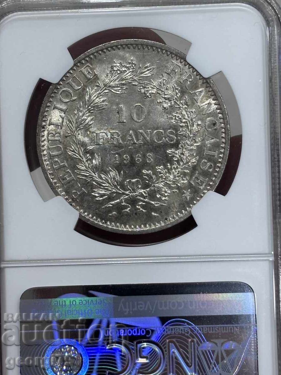 Δημοπρασία 10 φράγκα 1968 NGC MS 62 Ηρακλής Δημοπρασία 10 φράγκα 1968 NGC MS 62 Ηρακλής