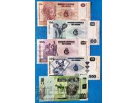 Kongo 5 broya set 50 100 200 500 1000 franci UNC Noi