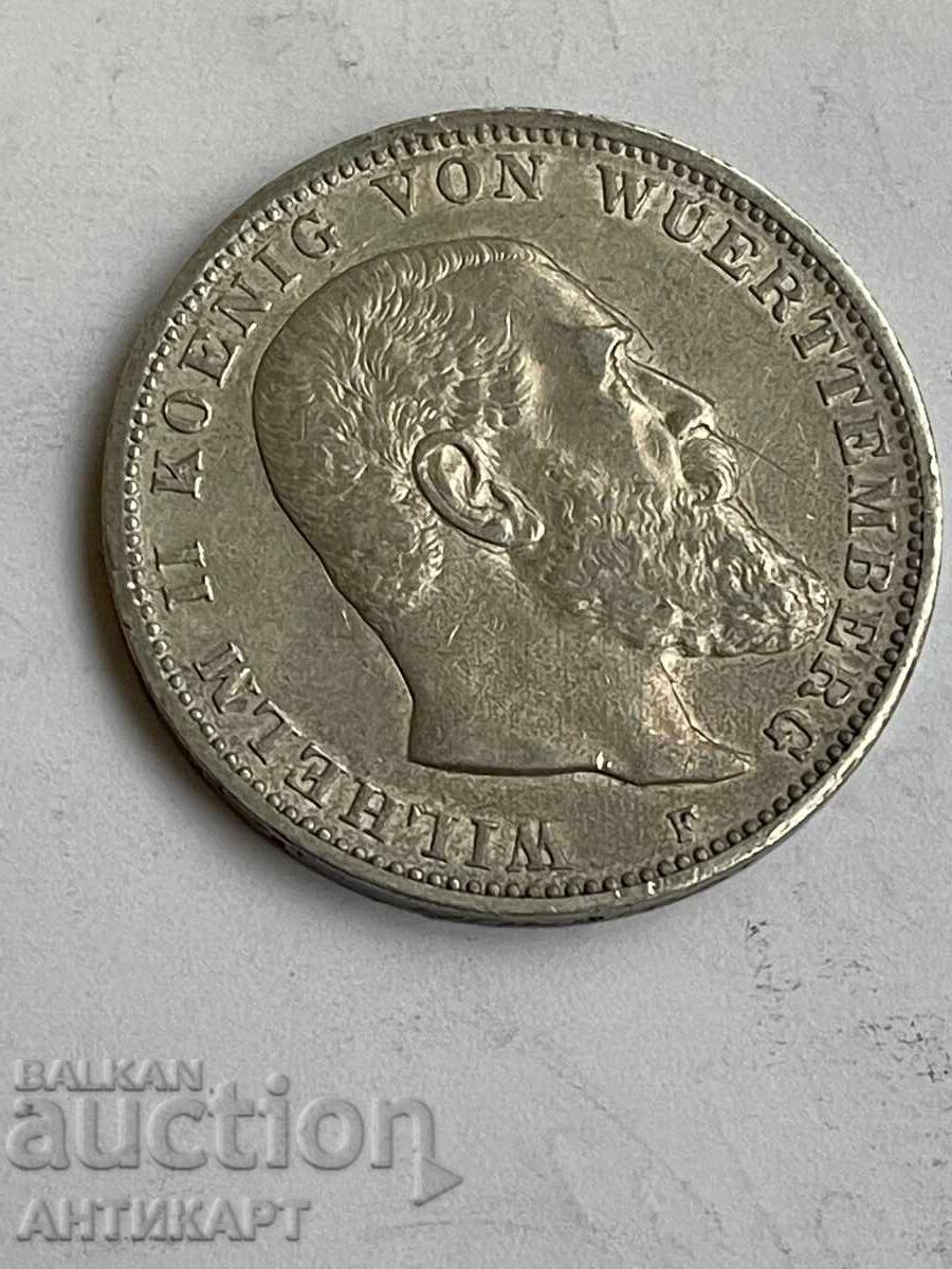 Row of silver coin 3 marks 1911 Germany Württemberg Row of silver coin 3 marks 1911 Germany Württemberg