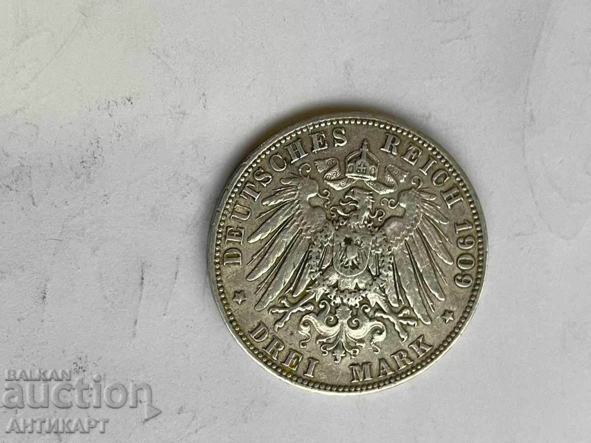Germany Rare Silver Coin 3 Marks 1909 Hamburg Silver with price 64.00 BGN | € 32.72
