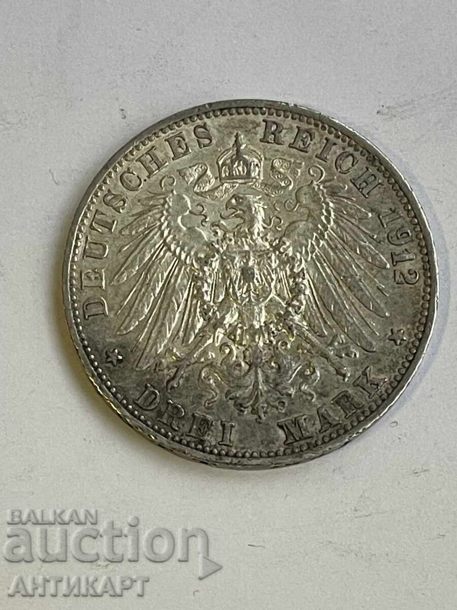 Germany Rare Silver Coin 3 Marks 1912 Baden Silver Germany Rare Silver Coin 3 Marks 1912 Baden Silver