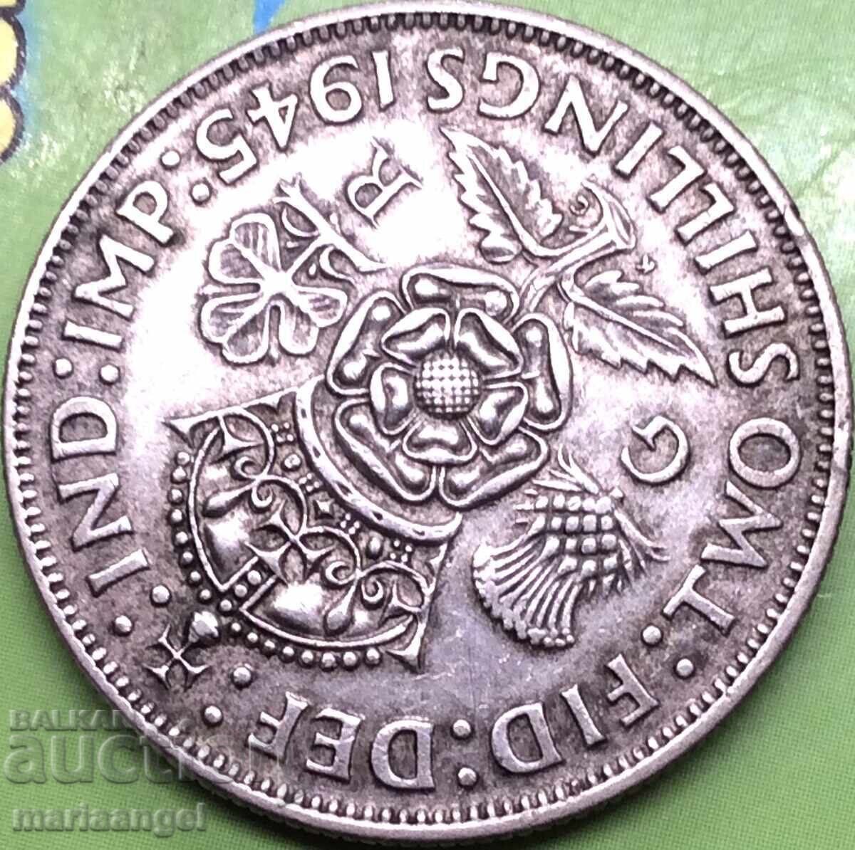 Great Britain 2 Shillings 1945 Florin Silver - 5 Great Britain 2 Shillings 1945 Florin Silver - 5
