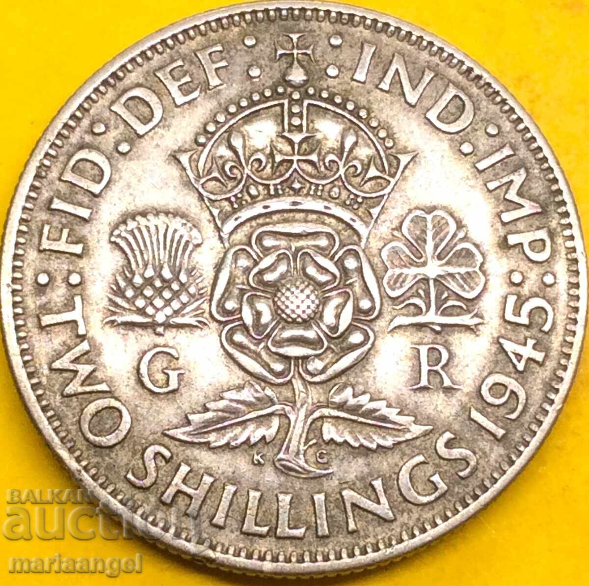 Great Britain 2 Shillings 1945 Florin Silver Great Britain 2 Shillings 1945 Florin Silver