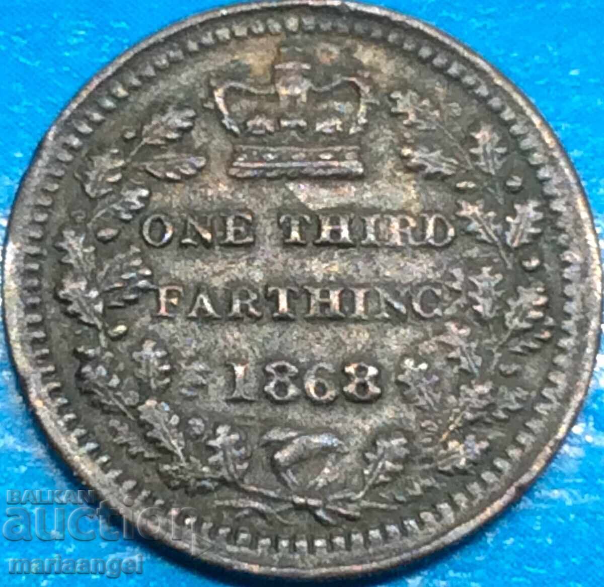 Παράδοση Μεγάλη Βρετανία 1/3 Farthing 1868 Victoria - Rare