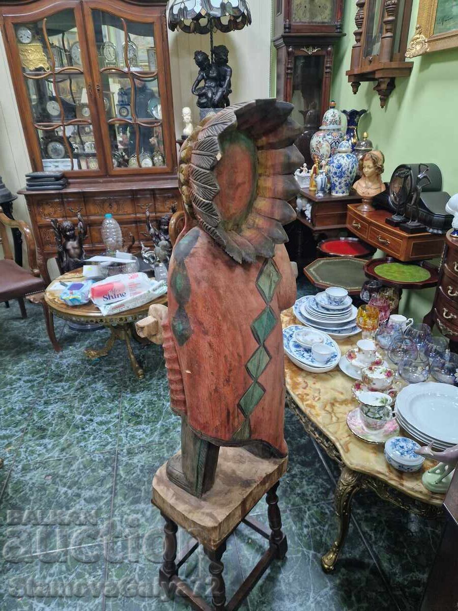Figurină statuetă mare antică, din lemn, superbă - 5