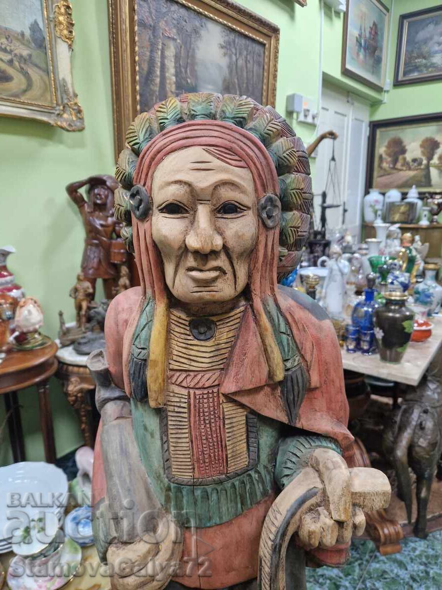 Figurină statuetă mare antică, din lemn, superbă - 6