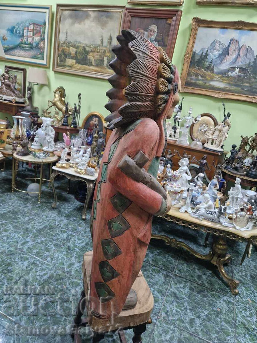 Figurină statuetă mare antică, din lemn, superbă - 7