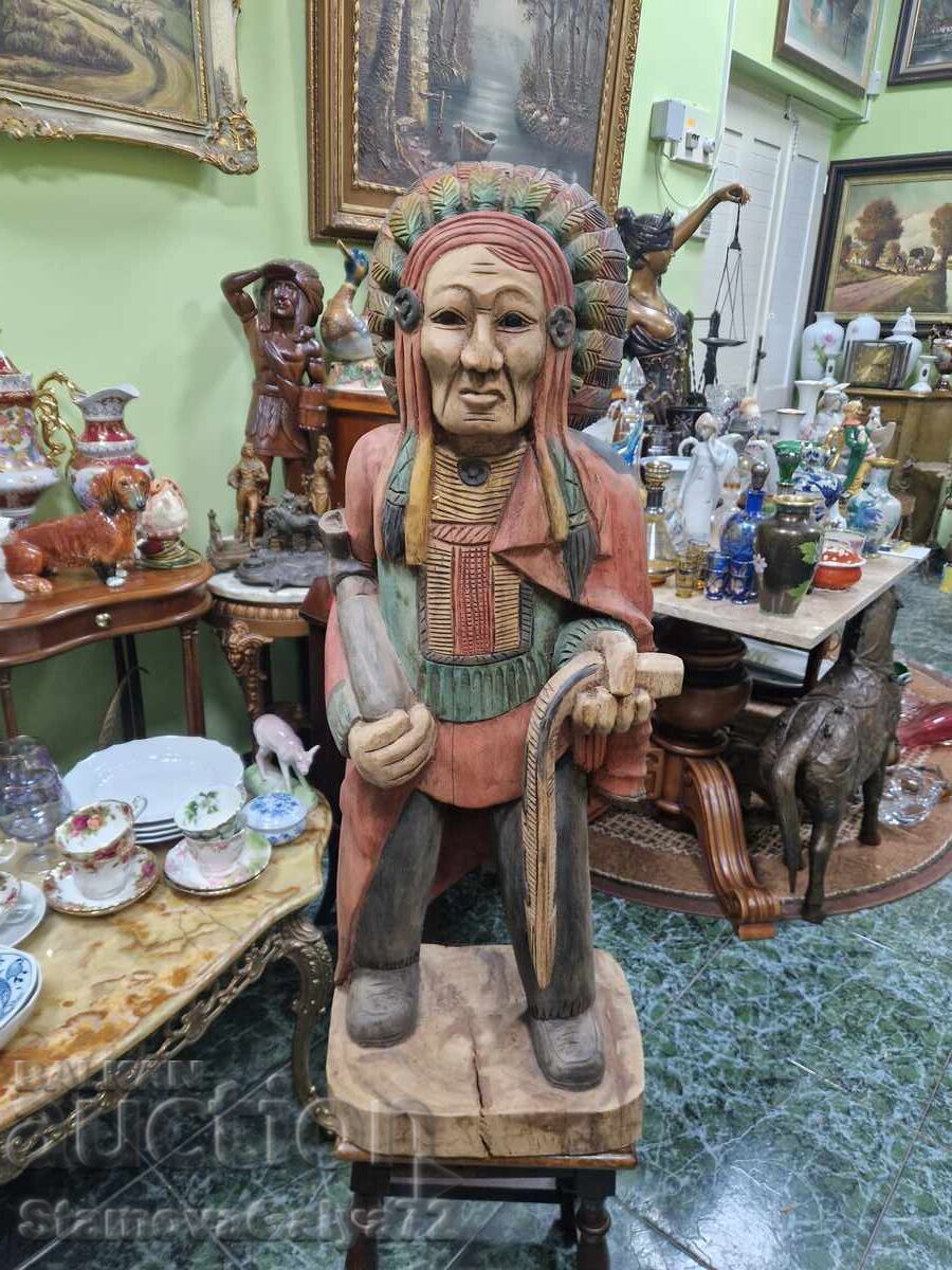 Figurină statuetă mare antică, din lemn, superbă