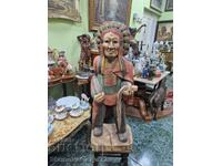 Страхотна голяма антикварна дървена фигура статуетка