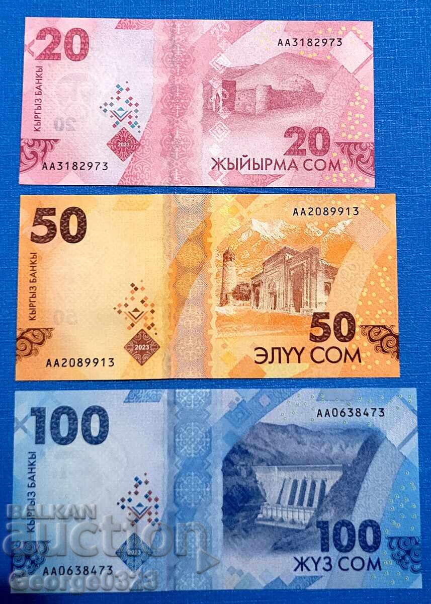 Kârgâzstan 2023 3 bucăți set 20 50 100 som UNC Noi cu preț 11.99 BGN | € 6.13