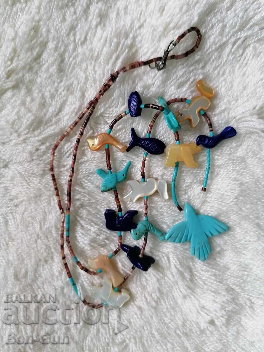 Mother-of-pearl necklace, semi-precious stones, etc