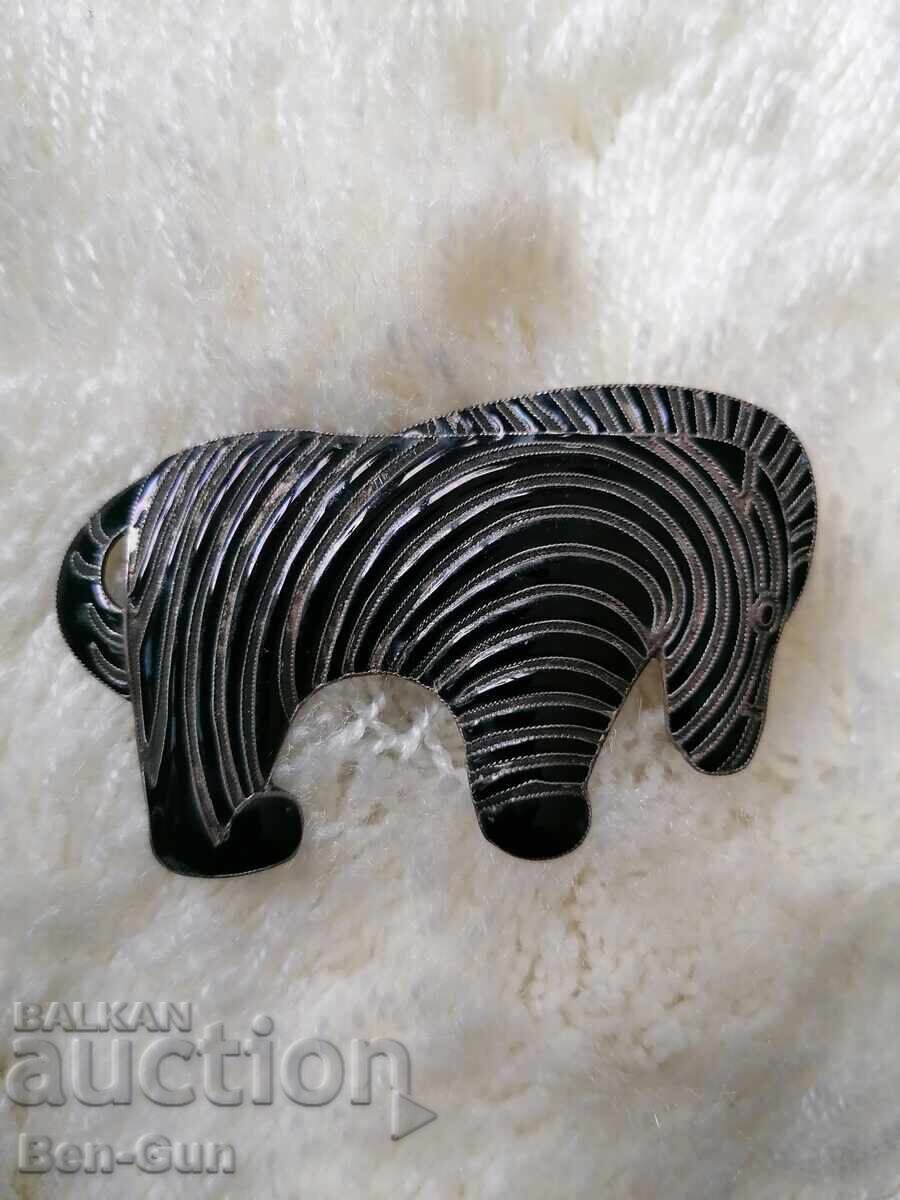 Silver brooch with enamel