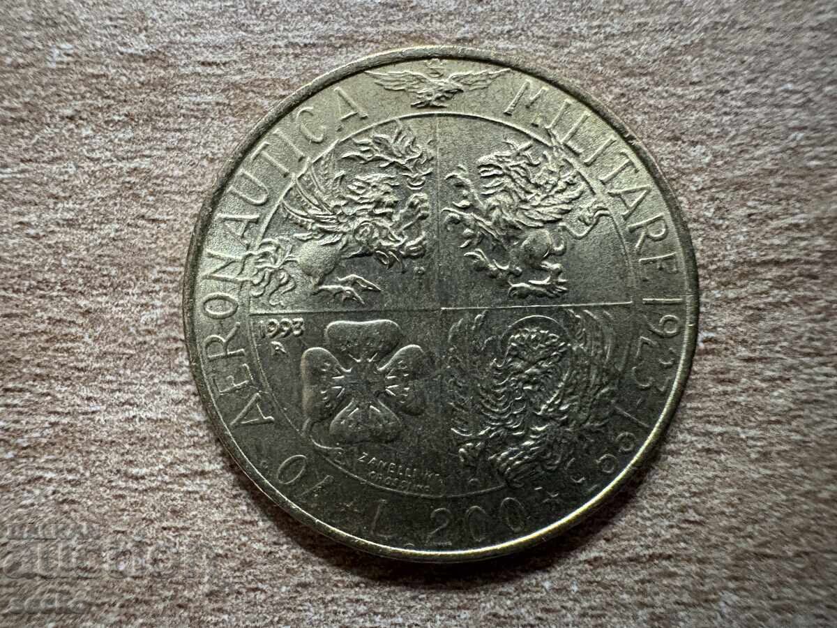 Италия - 200 лири (1993) - 70 г. Военна авиация в Италия Италия - 200 лири (1993) - 70 г. Военна авиация в Италия