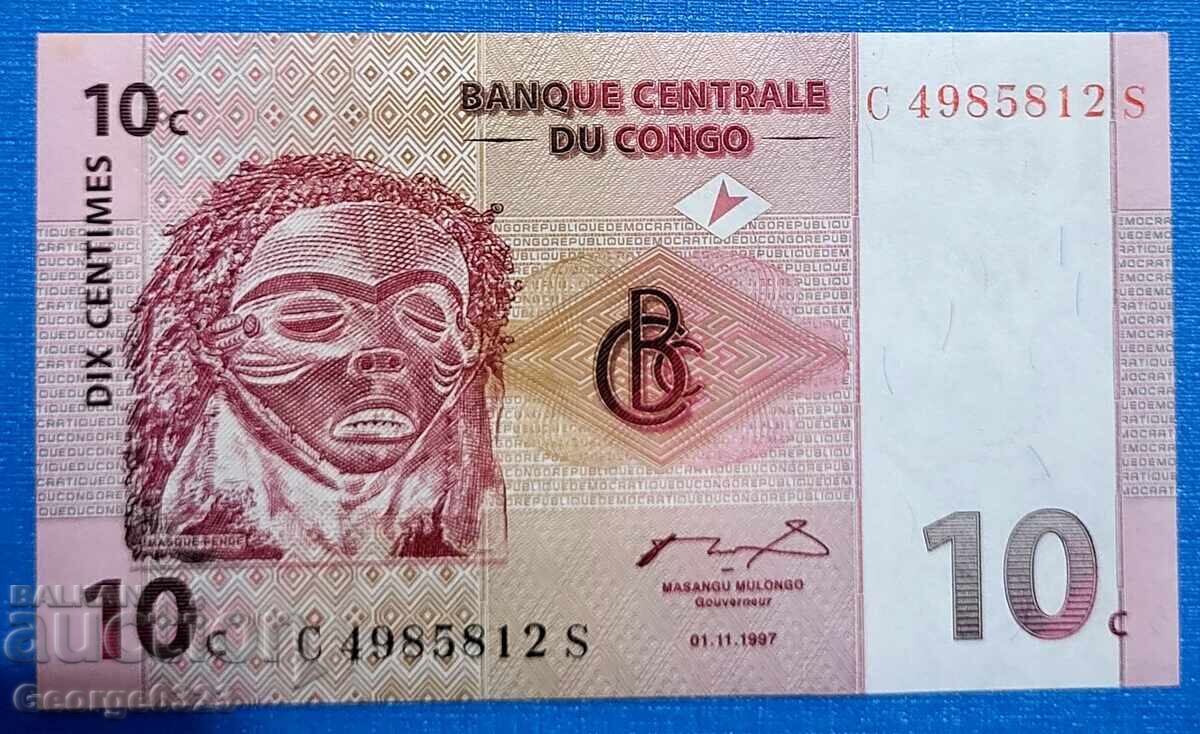 Конго 1997 10 сантима UNC Нова