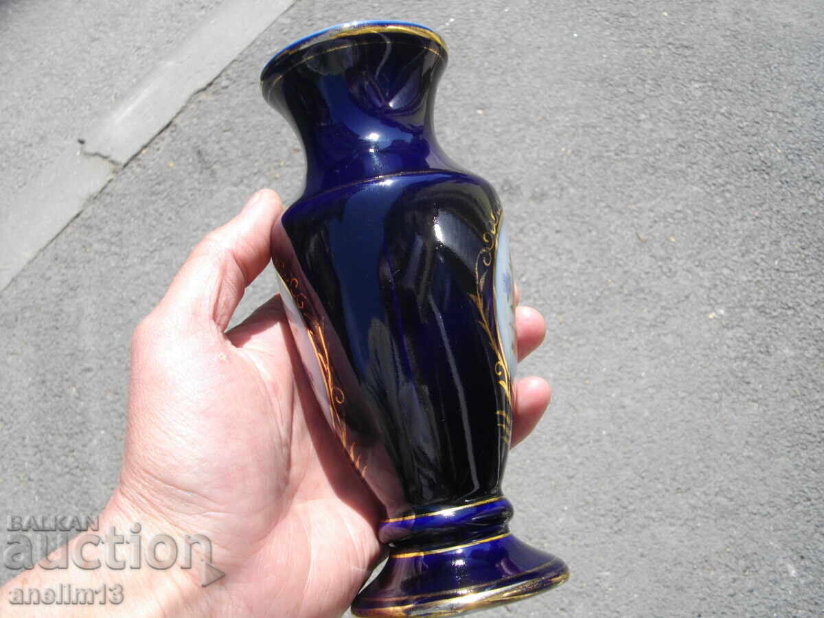 BEAUTIFUL BULGARIAN COBALT VASE PORCELAIN SIP - 6