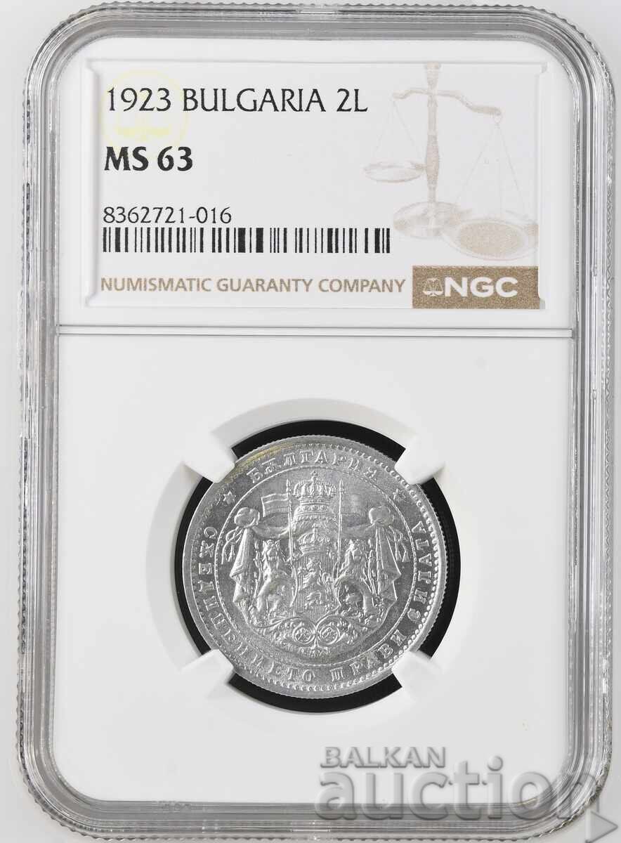 Auction  2 Leva 1923, MS 63 NGC