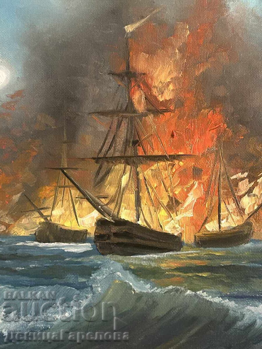Auction Denitsa Garelova painting 50/40 "Sea Battle" Auction Denitsa Garelova painting 50/40 "Sea Battle"