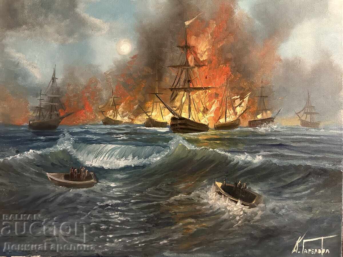 Denitsa Garelova painting 50/40 "Sea Battle" Denitsa Garelova painting 50/40 "Sea Battle"