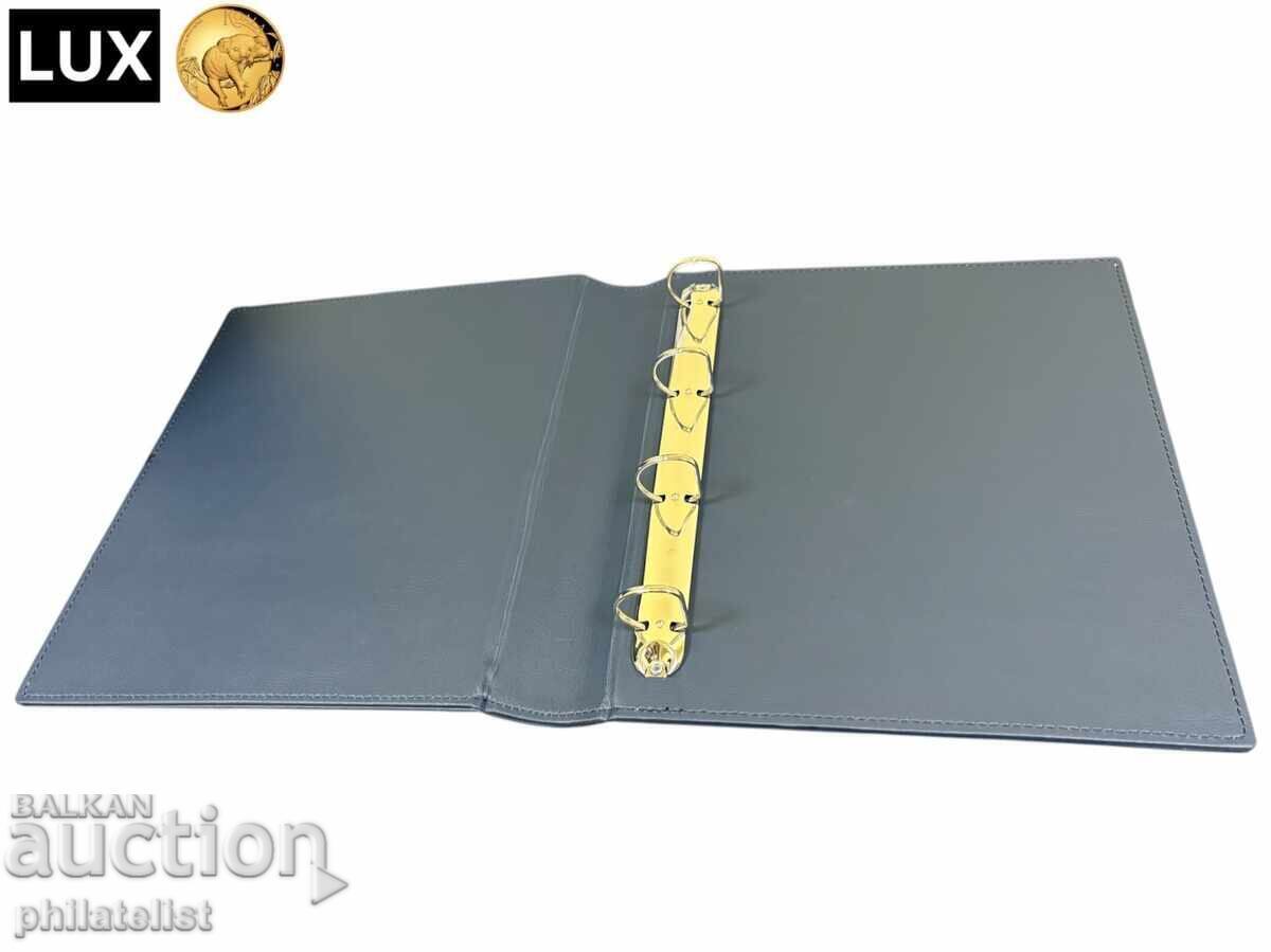 Dosar cu casetă LUX, piele ecologică – GRANDE standard A4, albastru - 5