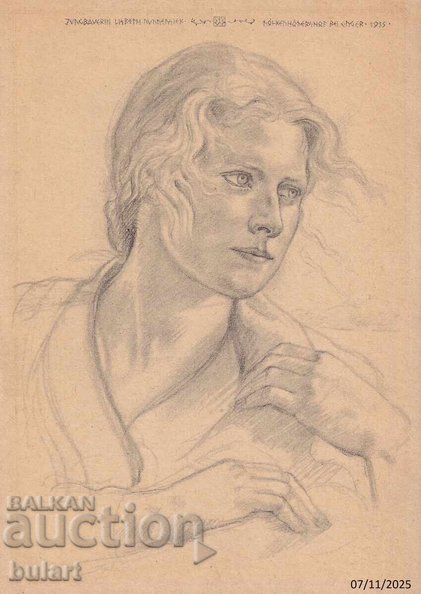 Cartolină poștală Wolfgang Willrich desen femeie Nazism PC Cartolină poștală Wolfgang Willrich desen femeie Nazism PC