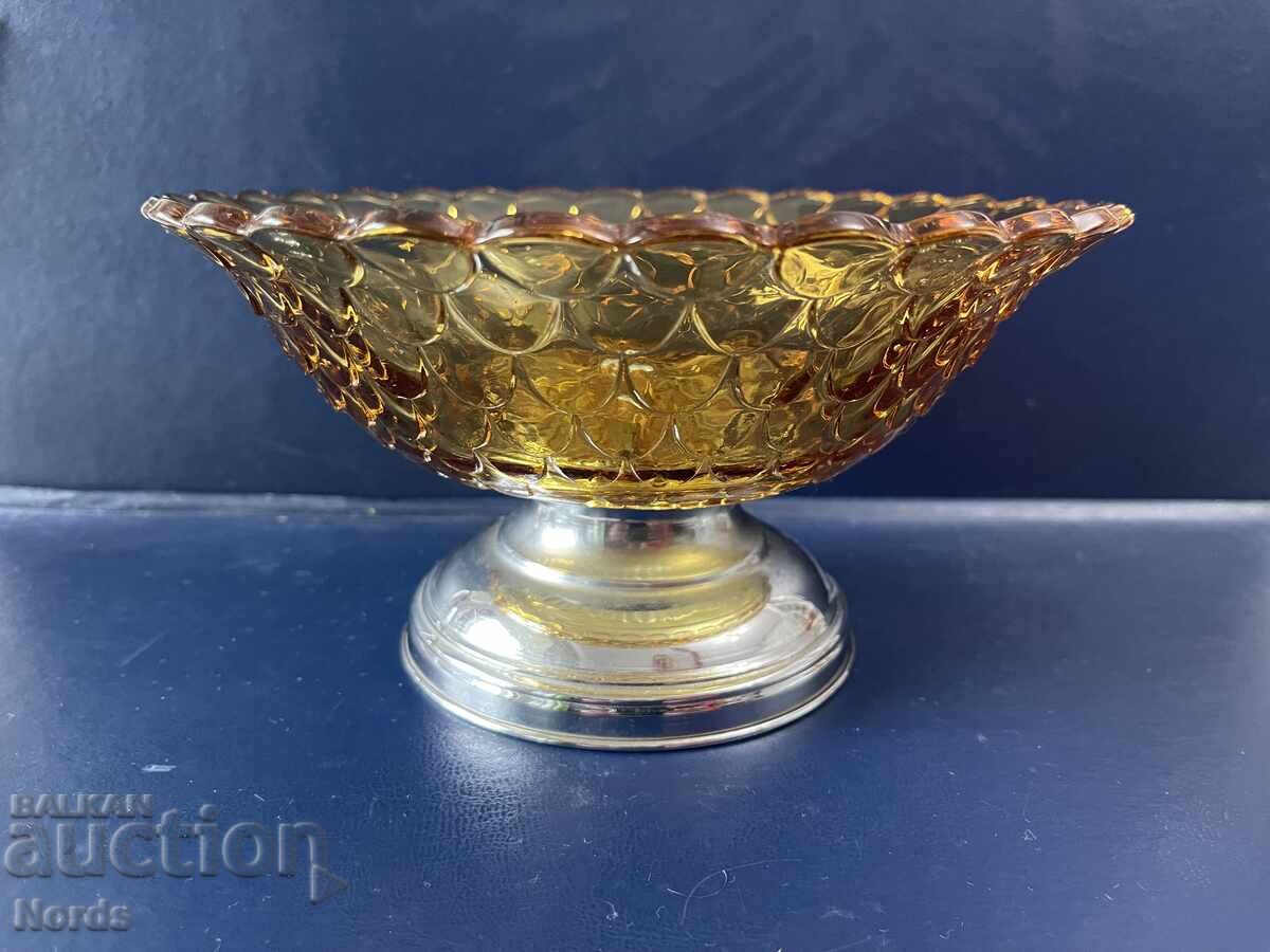 Glass fruit bowl on a metal stand with price 9.50 BGN | € 4.86 Glass fruit bowl on a metal stand with price 9.50 BGN | € 4.86