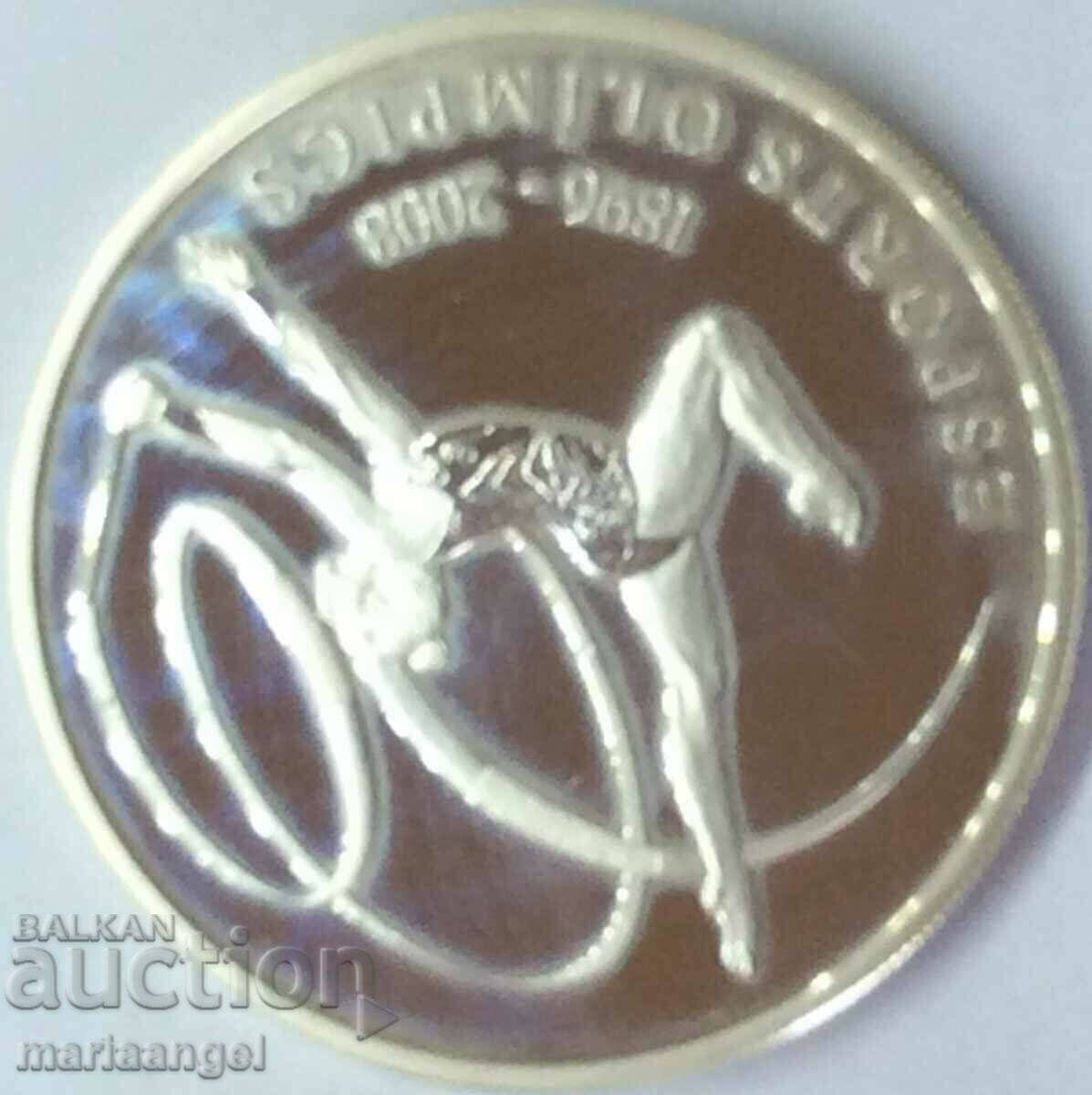 Auction  Andorra 2008 10 dinars Olympics Gymnastics 38mm silver