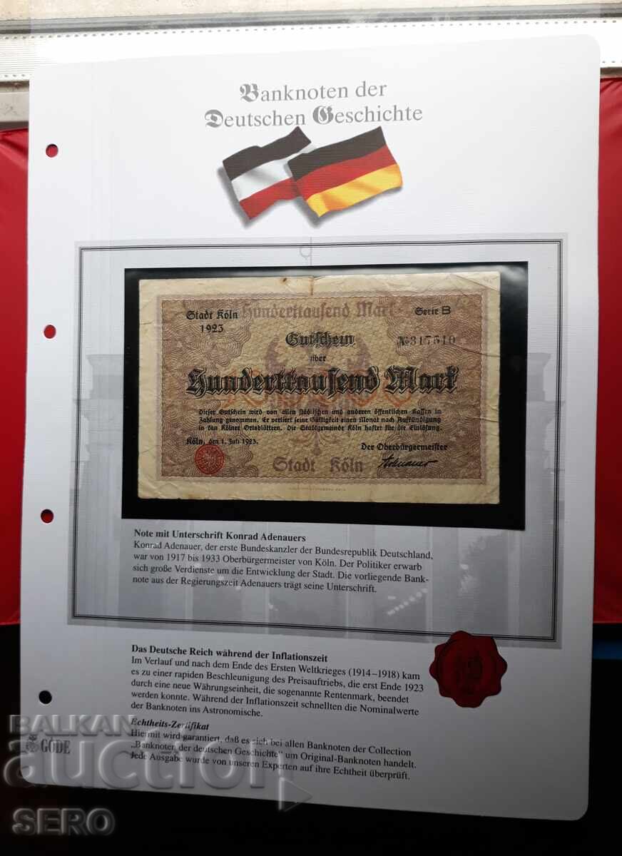 Banknote - Germany - Cologne - 100,000 Mark 1923