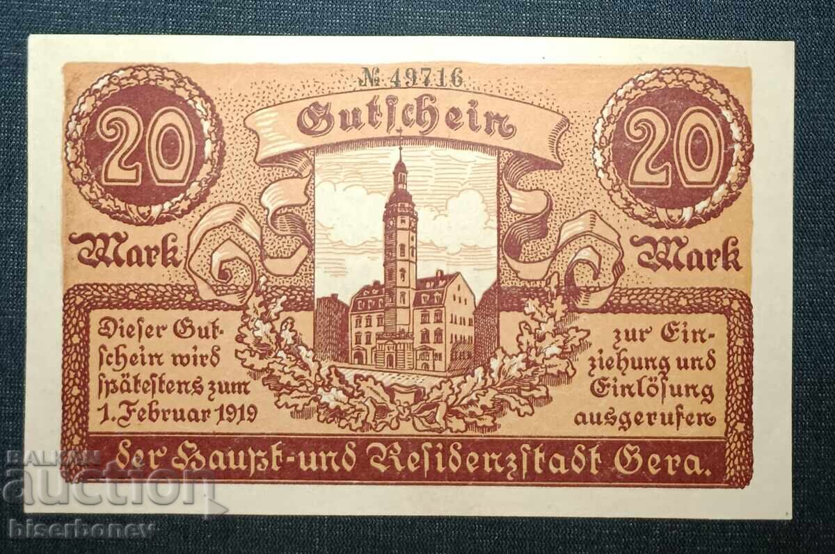 Germany, Germany, 20 Mark Gera, 1918, UNC with price 14.00 BGN | € 7.16