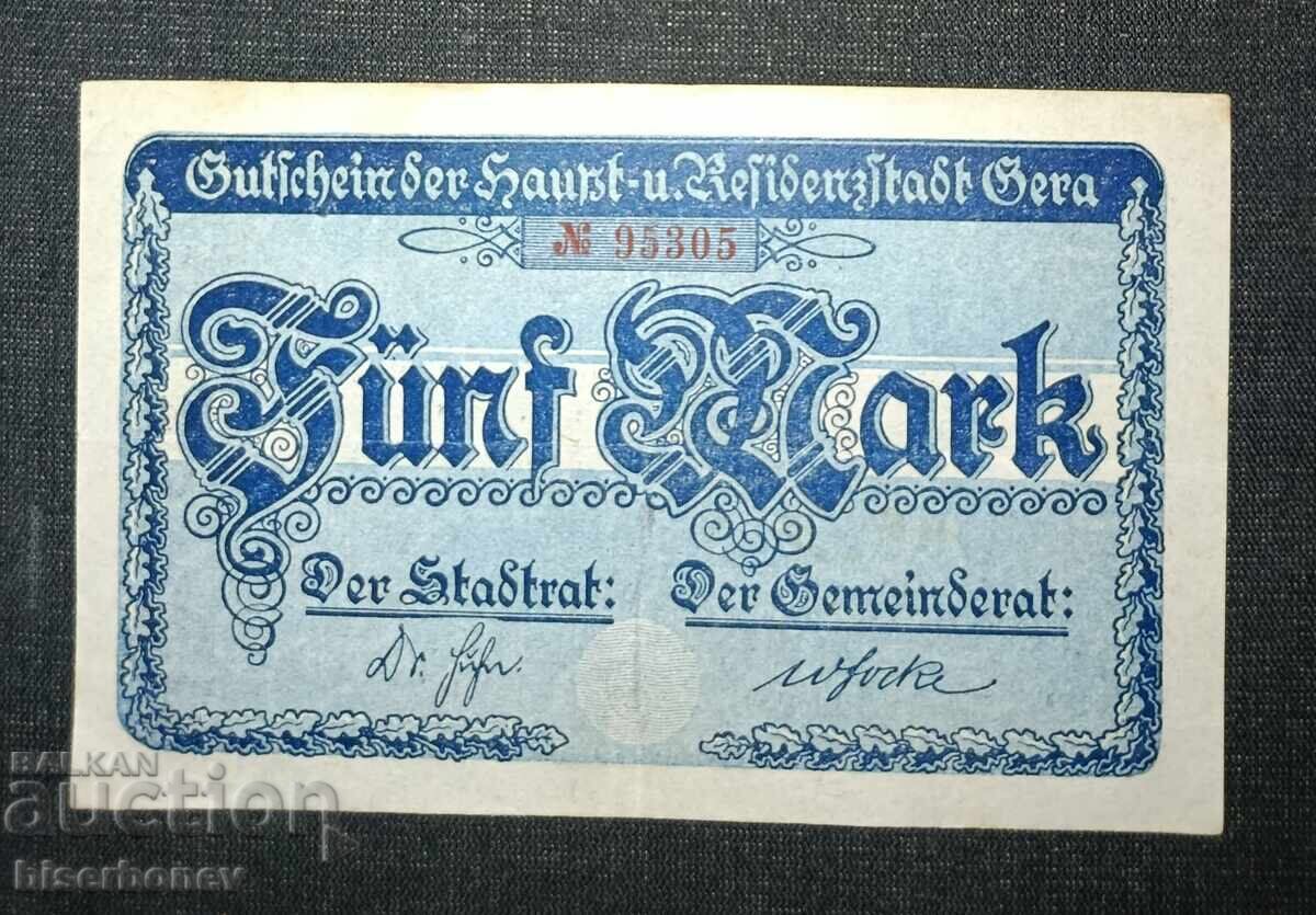 Γερμανία, Γερμανία, 5 μάρκα Γκέρα 1918, XF