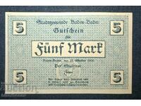 Germany, Germany, 5 Mark Baden Baden, 1918, UNC