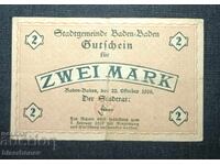 Γερμανία, Γερμανία, 2 μάρκα Baden Baden, 1918, VF