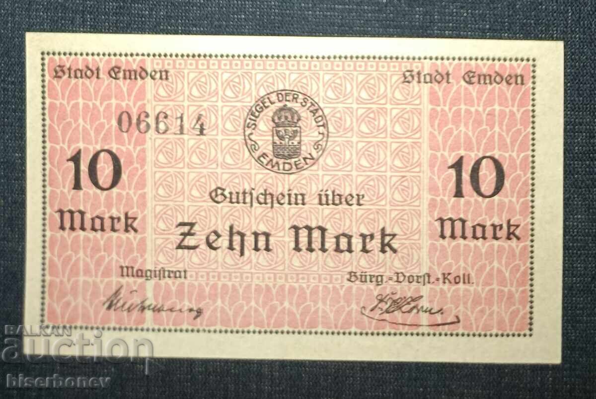 Germania, Germania, 10 mărci Emden, 1918, UNC