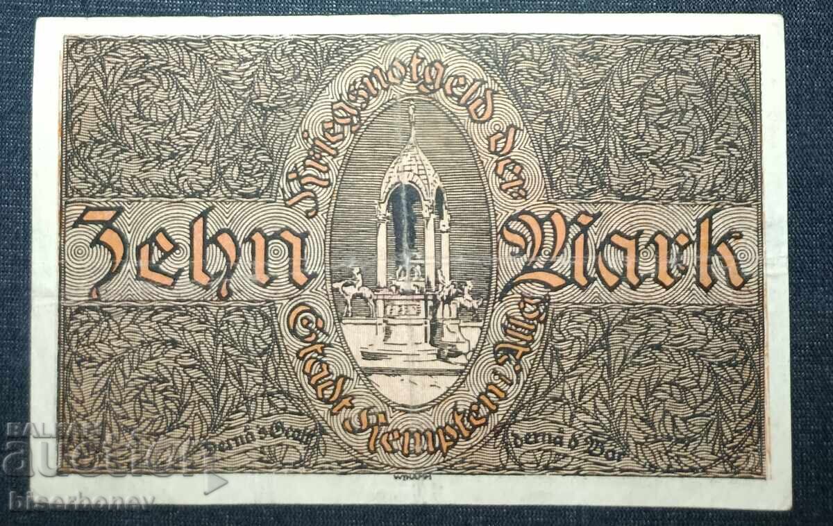 Germania, Germania, 10 mărci Kempten/Allgäu, 1918, VF cu preț 7.00 BGN | € 3.58