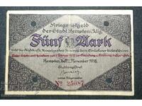 Germany, Germany, 5 Mark Kempten/Allgäu, 1918, VF