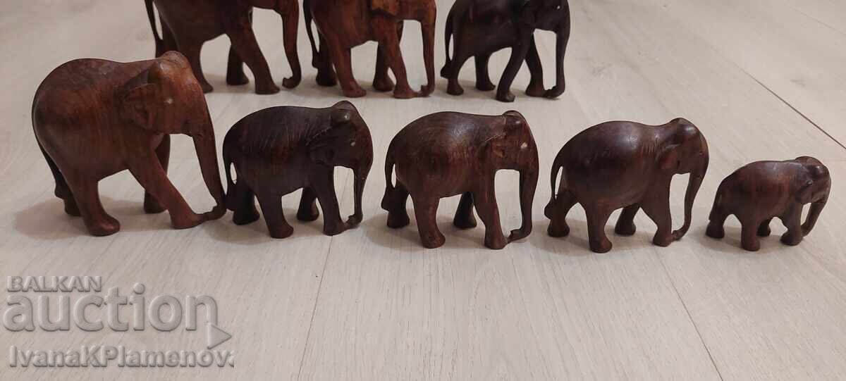 Wooden elephant figurines, 8 pieces, excellent condition - 5 Wooden elephant figurines, 8 pieces, excellent condition - 5