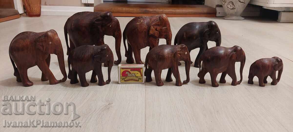 Wooden elephant figurines, 8 pieces, excellent condition - 6 Wooden elephant figurines, 8 pieces, excellent condition - 6