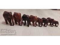 Wooden elephant figurines, 8 pieces, excellent condition